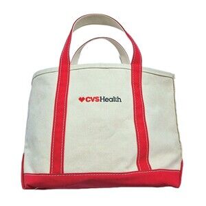 LL BEAN Canvas Boat Tote Bag CVS Health Heart Beach Travel USA Vintage Red